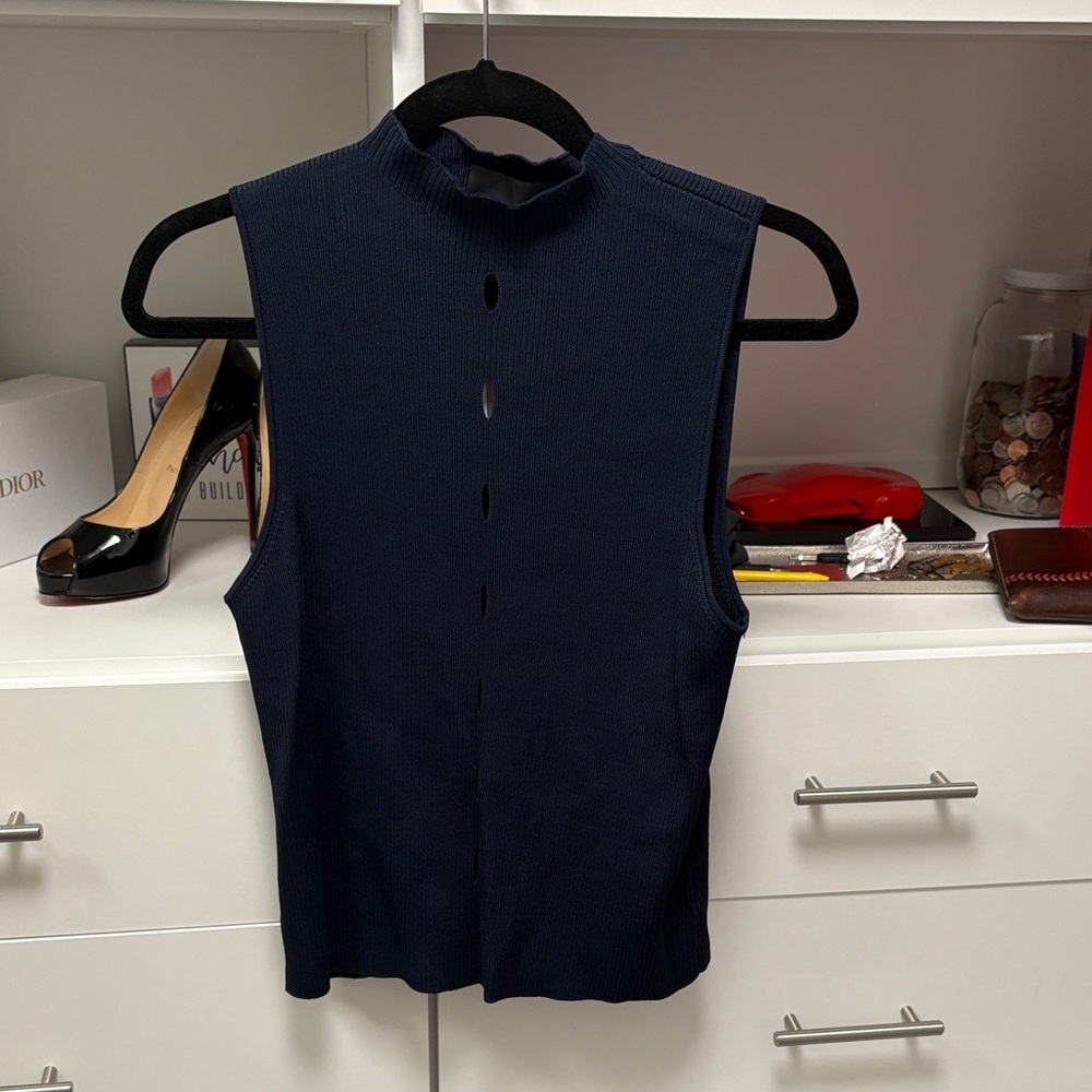 INTERMIX Navy Ribbed Knit Top